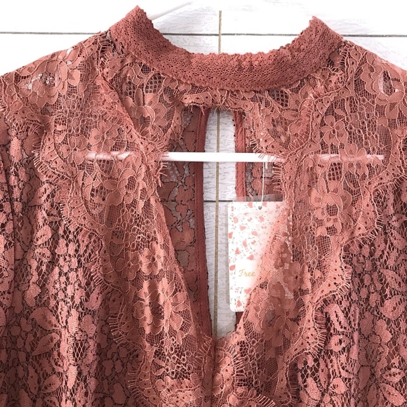 Free People Dusty Mauve Tell Tale Lace Mini Dress - Picture 4 of 8